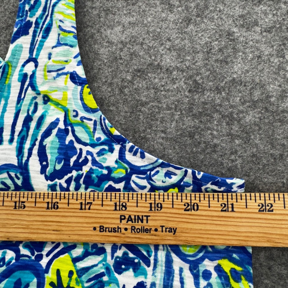 Lilly Pulitzer Tank Top XL Blue Green Fish Print Racerback 100% Cotton Vacation - Picture 8 of 8